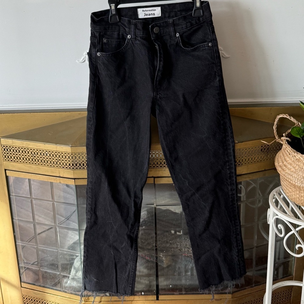 reformation black acid wash high rise jeans